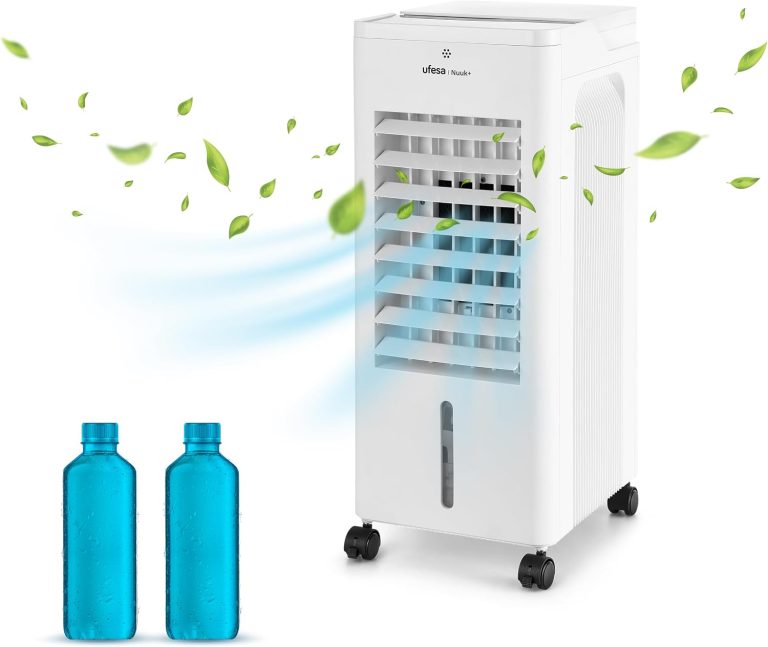 Ufesa Nuuk+ Climatiseur Mobile, Fonction 3-en-1 de Refroidissement, Ionisé et Ventilateur, 65W, 3 Vitesses, 3 Modes, Écran Tactile, Réservoir 6L, Minuterie 12h, Filtre Lavable, Télécommande